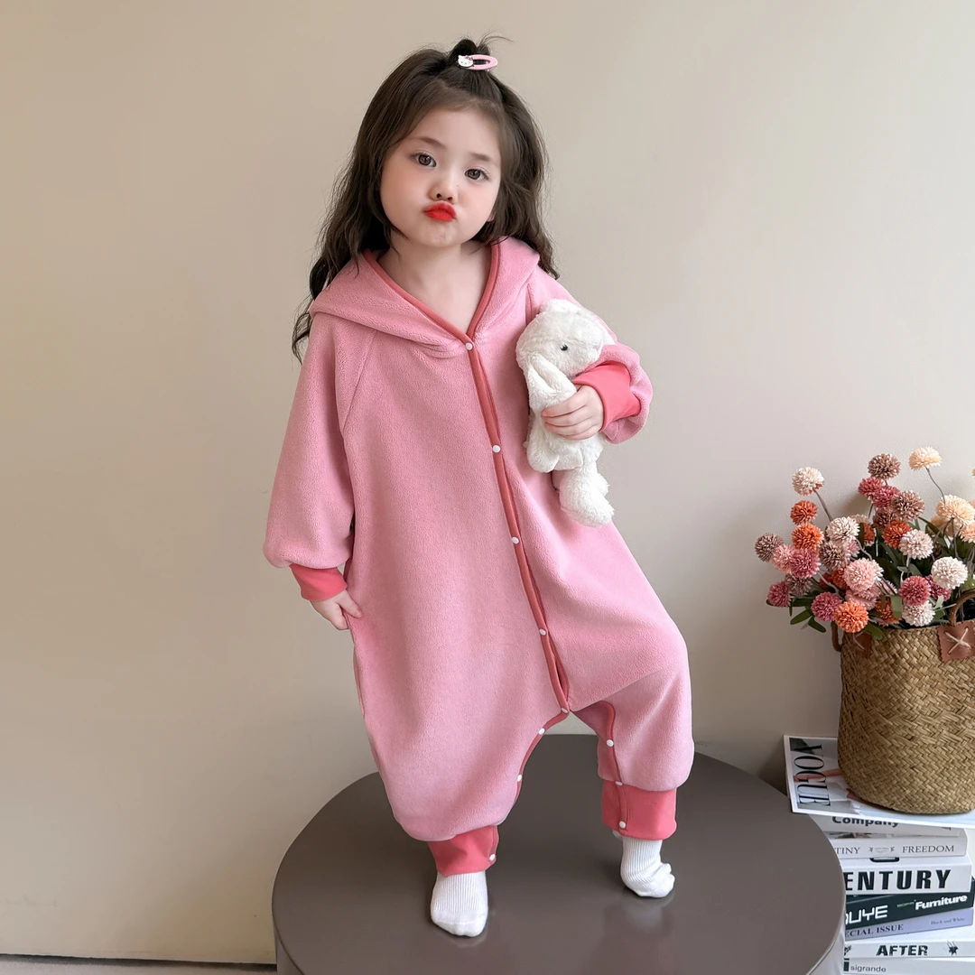 儿童连体睡衣秋冬季奥粒绒宝宝睡袋女童珊瑚绒女孩防踢着凉家居服