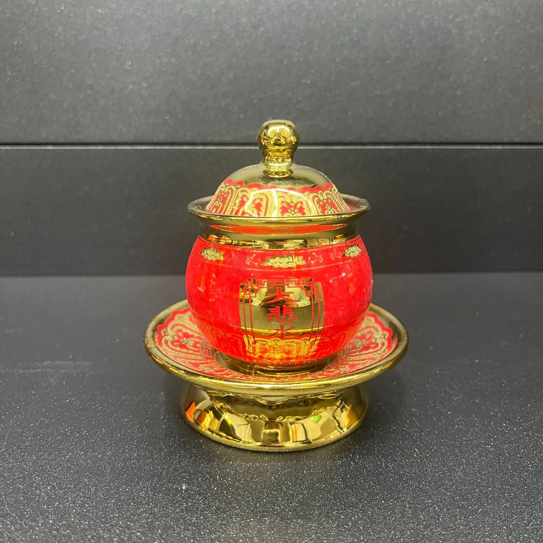 陶瓷钛金大悲水杯财字水杯供佛堂摆件