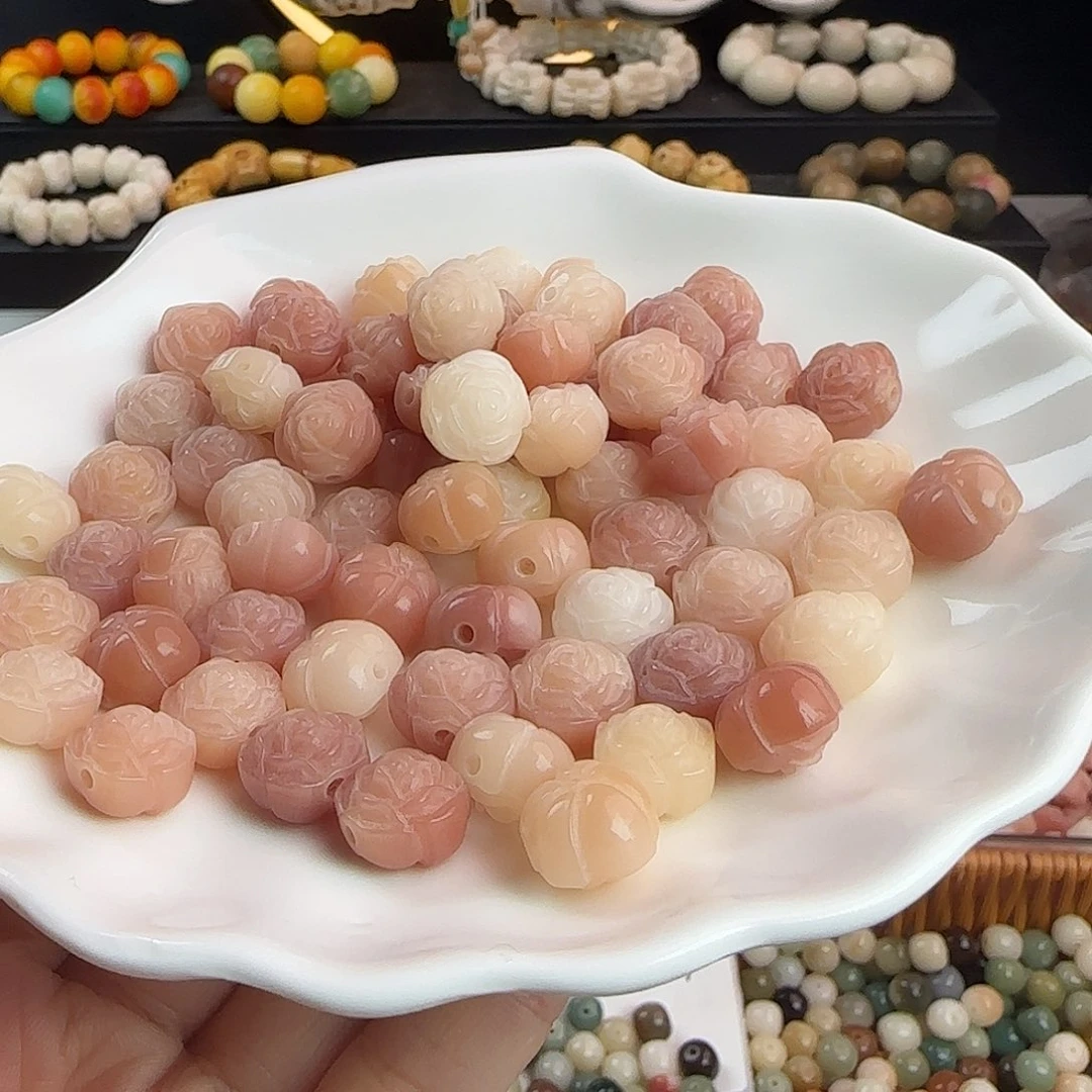菩提根/象牙果手串卡12粉色山茶花100颗