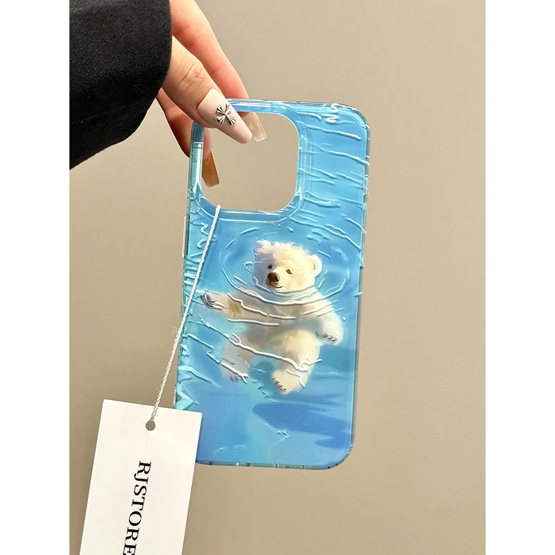 奥菲顿游泳北极熊适用iPhone1615大孔手机壳华为vivo小米15oppo套