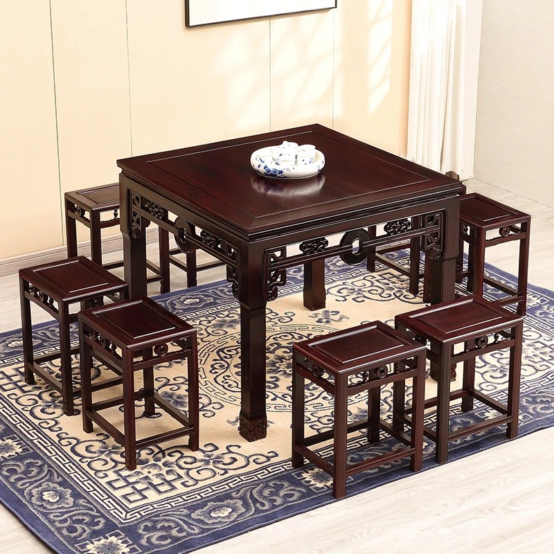 红木八仙桌非洲酸枝木餐桌正方形实木饭桌中式农村棋牌桌