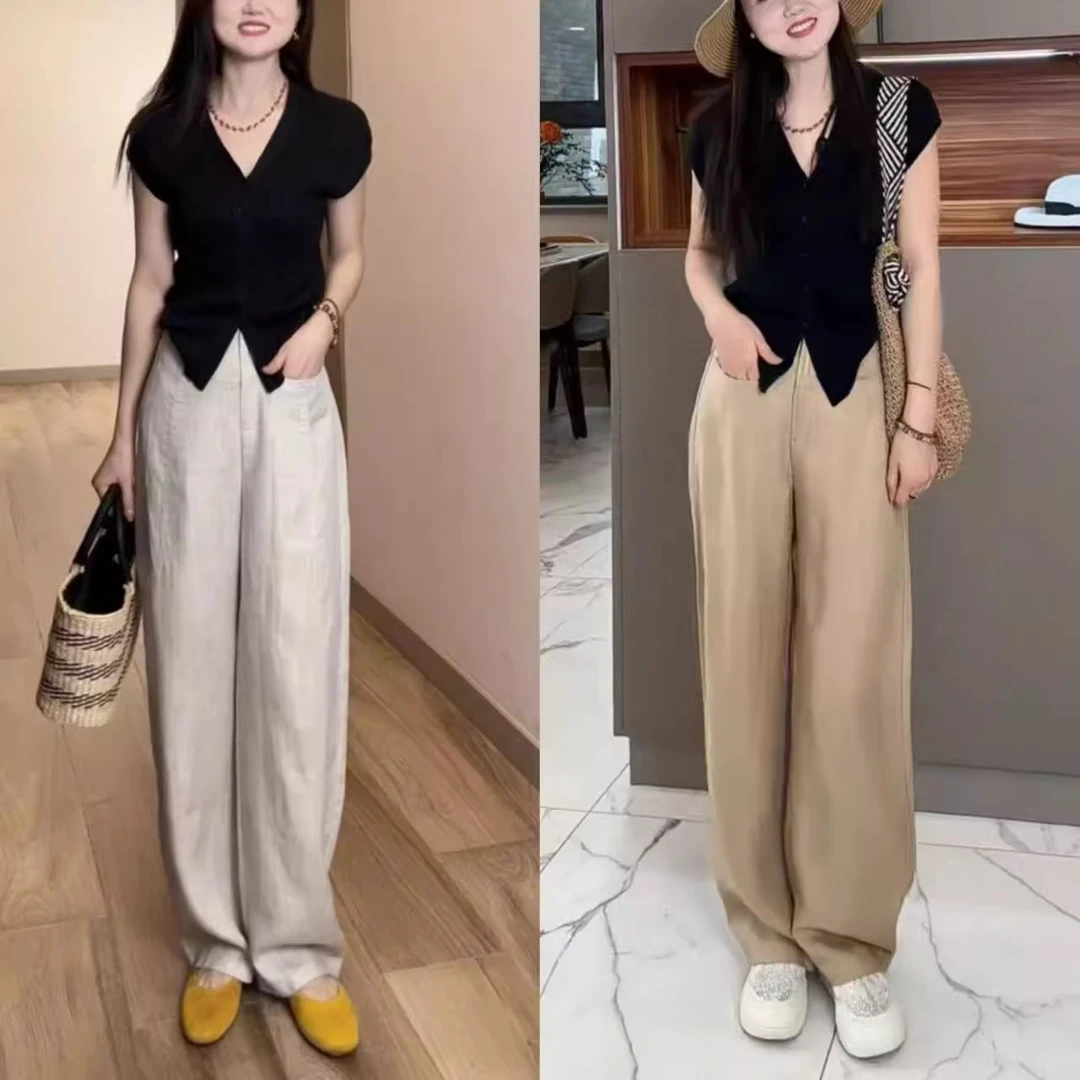 梨型身材高腰直筒休闲裤女夏季薄款大码宽松遮胯显瘦慵懒风阔腿裤