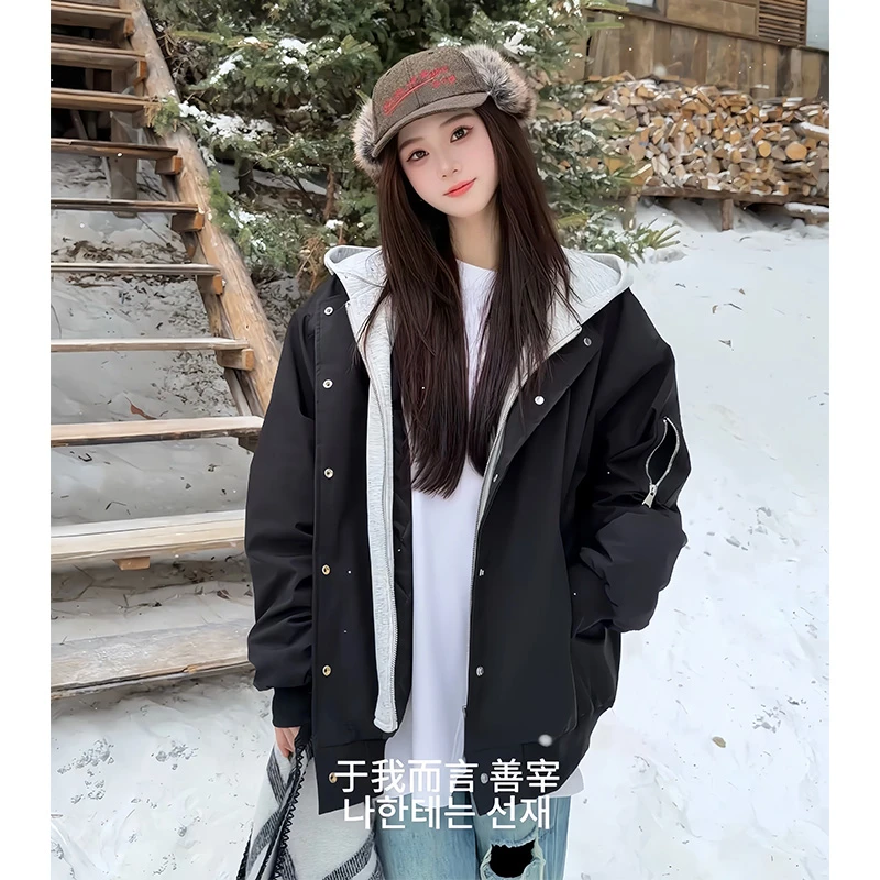 【棉服现货先发】复古开衫拉链假两件加厚棉服潮牌情侣款外套8991