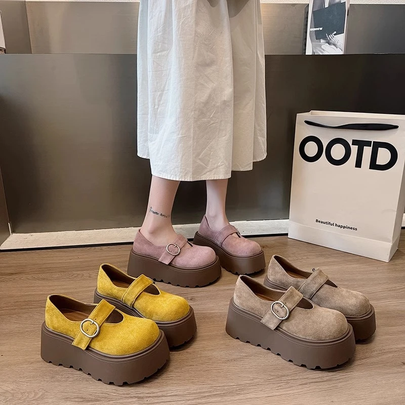 2025新款小个子松糕鞋高跟厚底浅口单鞋玛丽珍小皮鞋 G503