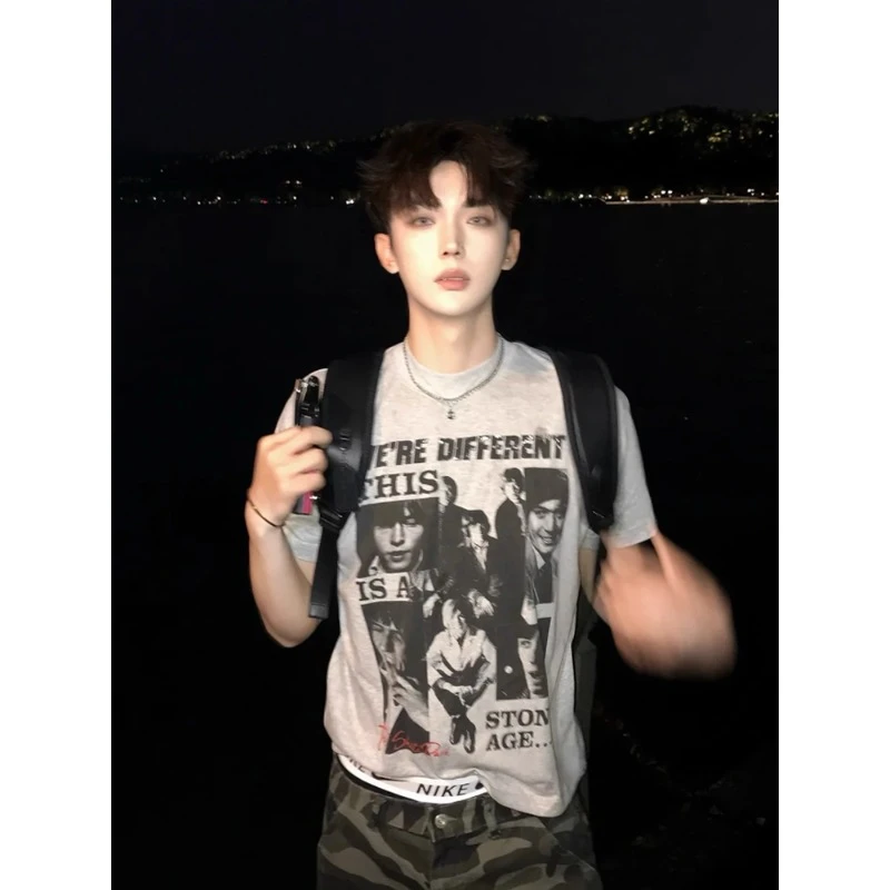 cleanfit滚石乐队短袖男款潮牌痞帅高级感t恤美式重磅小领口半袖