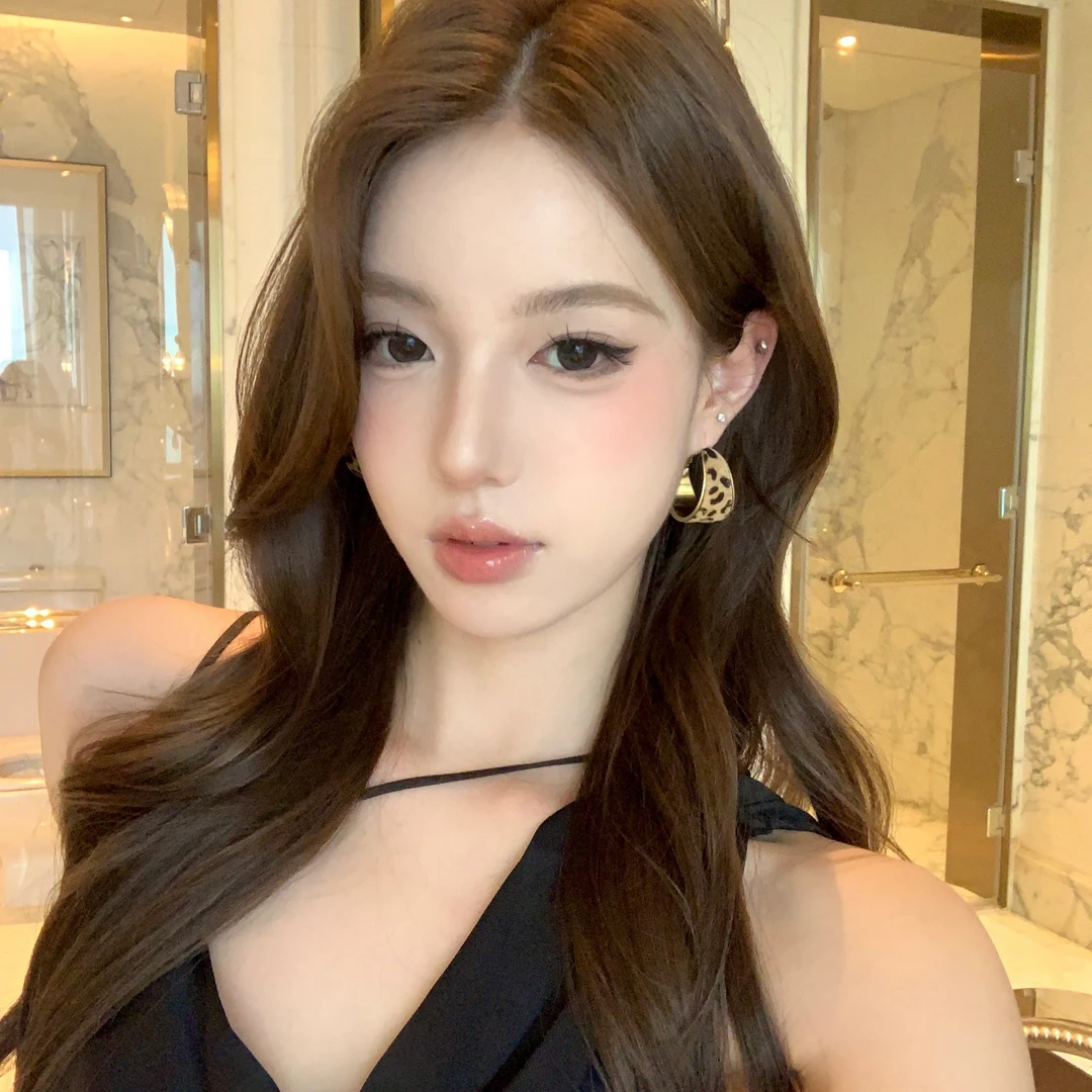 铜合金绒毛耳饰 涩谷辣妹 港风复古c型豹纹耳环时髦感圆圈耳环