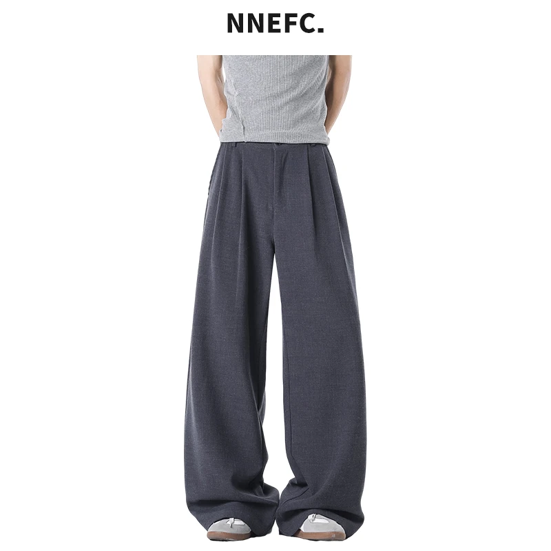 美式复古灰色西装裤高级感垂感阔腿裤拖地长裤休闲宽松裤子