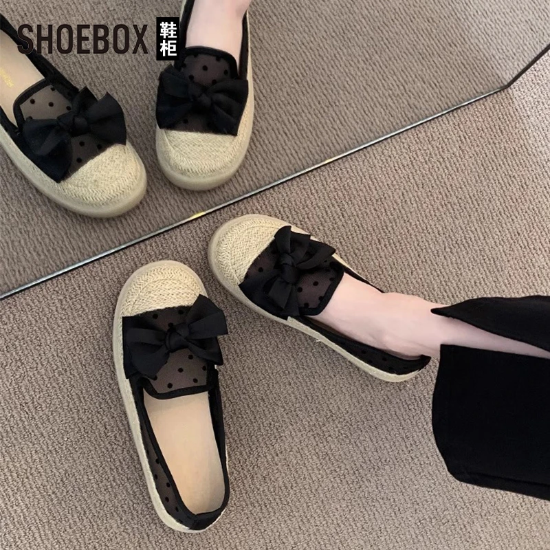 SHOEBOX鞋柜晚晚风单鞋女2025夏新款一脚蹬渔夫鞋厚底透气豆豆鞋