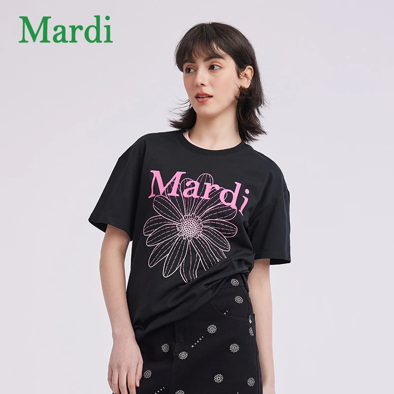 Mardi小雏菊渐变春夏圆领宽松流浪丹宁风T恤短袖女士MTX2522008