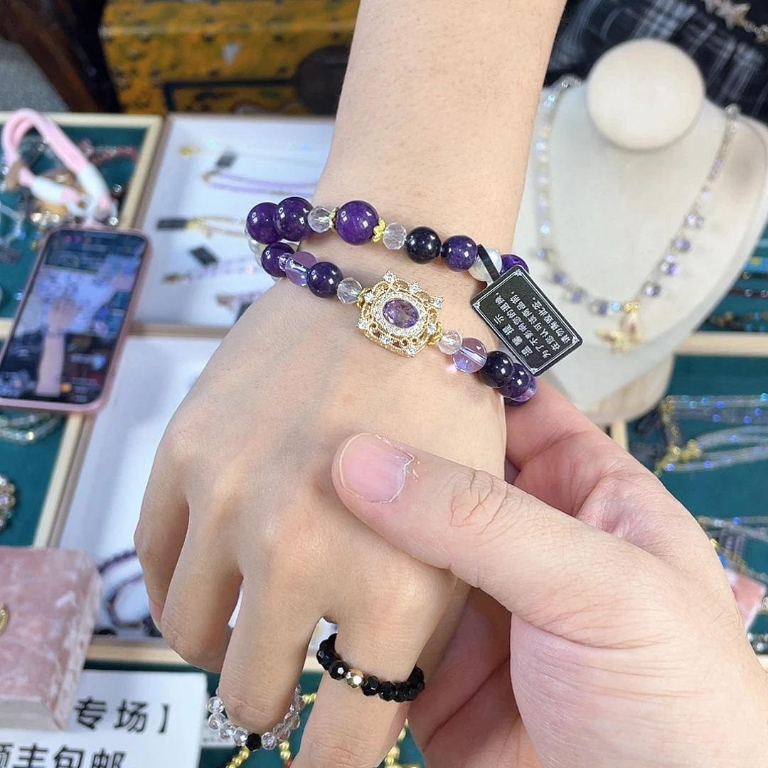 水晶手链银S925镀金镶嵌