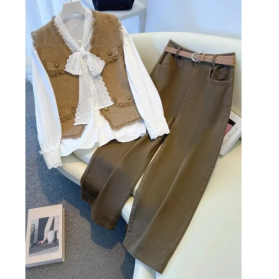 小香风高级感超好看独特漂亮卡其色马甲两件套装女2025新款春款