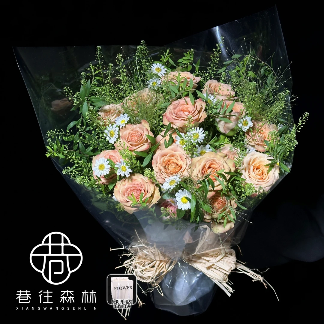 【如花在野】自然风19朵卡布奇诺玫瑰花混搭手捧花束生日节日约会探望送女友爱人闺蜜客户领导同城花店送花上门