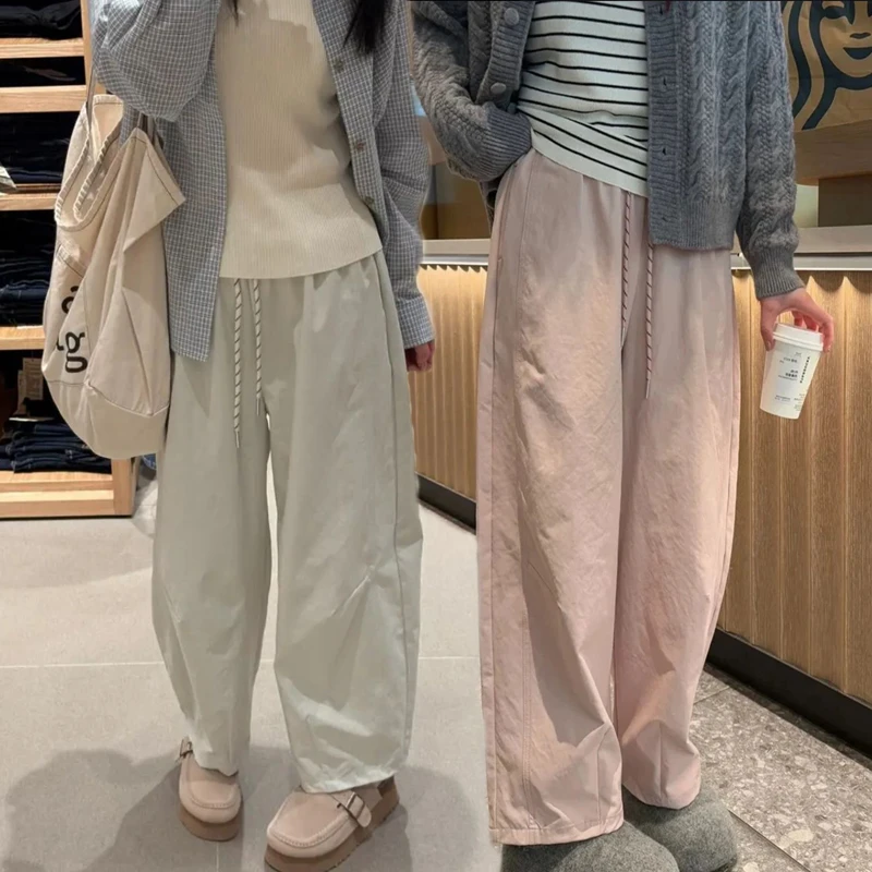 日系裤子女气球弯刀裤凉凉裤夏季薄款高腰阔腿裤子宽松九分休闲裤