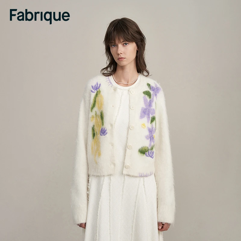 【赵老板专属】Fabrique 新款南洋花卉烟灰色羊驼毛针织嵌花开衫116
