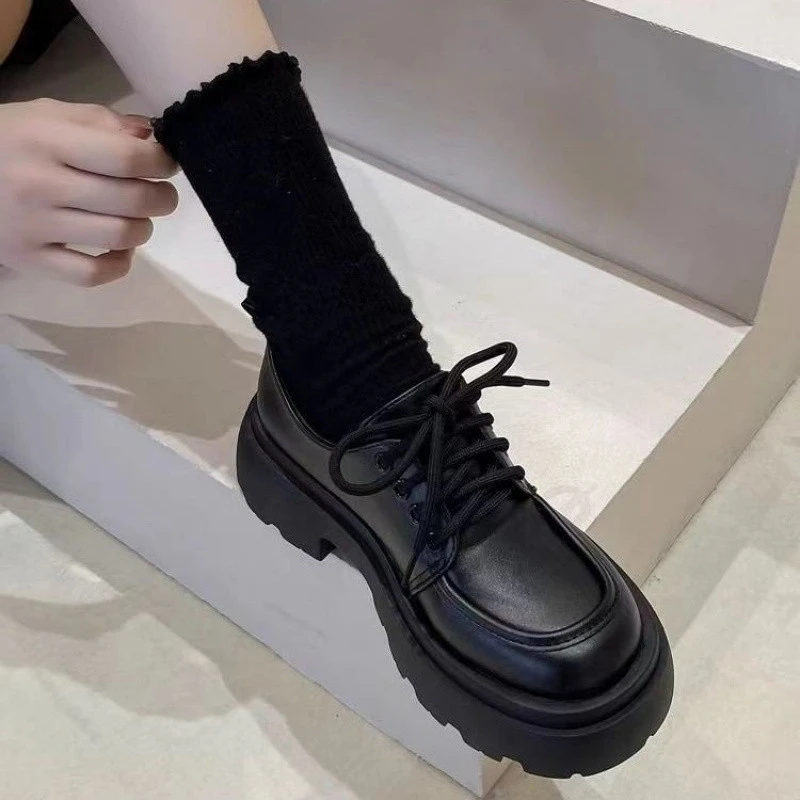 【美兰定制】厚底小皮鞋女2025新款增高黑色单鞋百搭玛丽珍乐福鞋