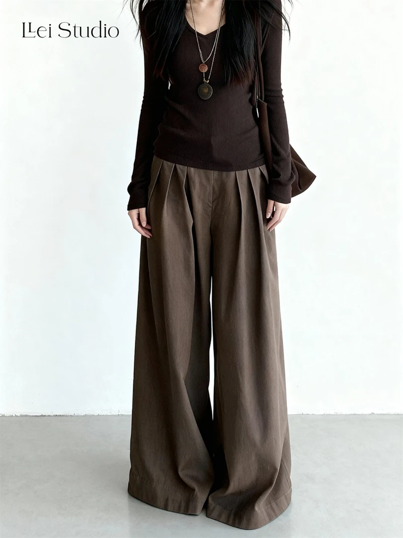 LLei大蕾【年度神裤】秋季多褶设计感显瘦阔腿直筒舒适感休闲裤裤子