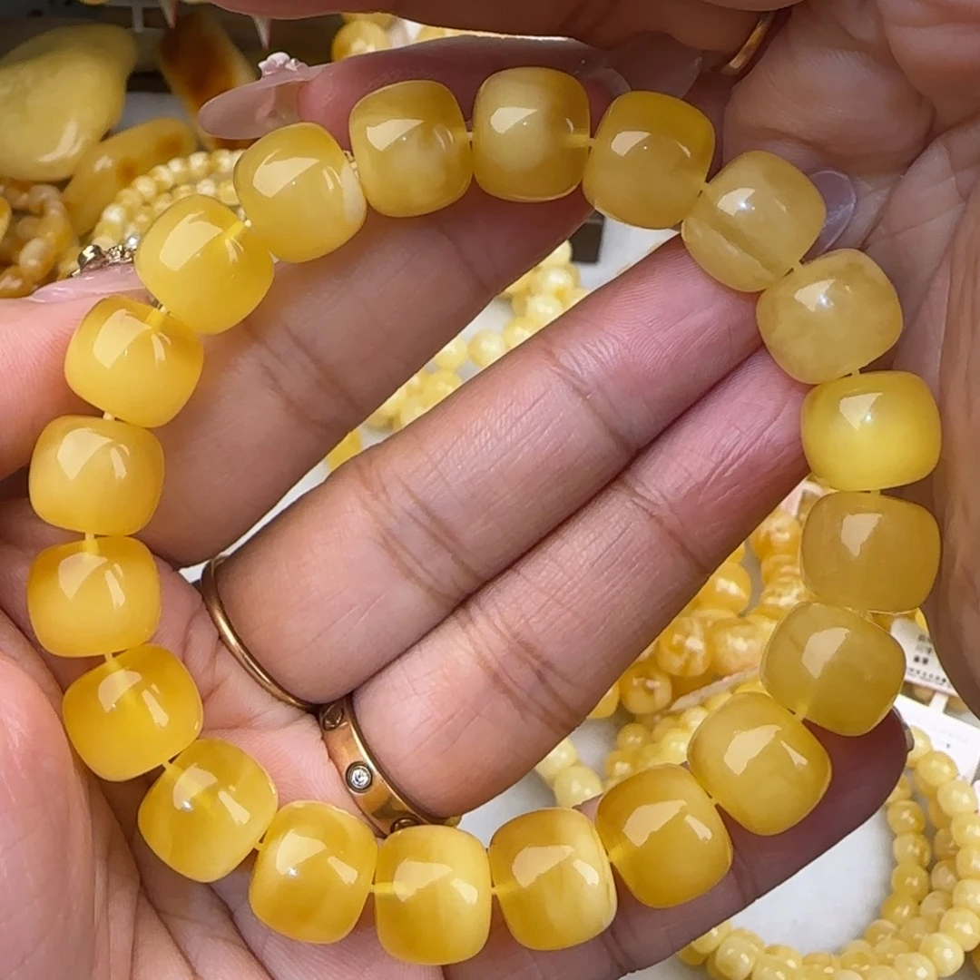 蜜蜡未镶嵌手链鸡油黄老型手串