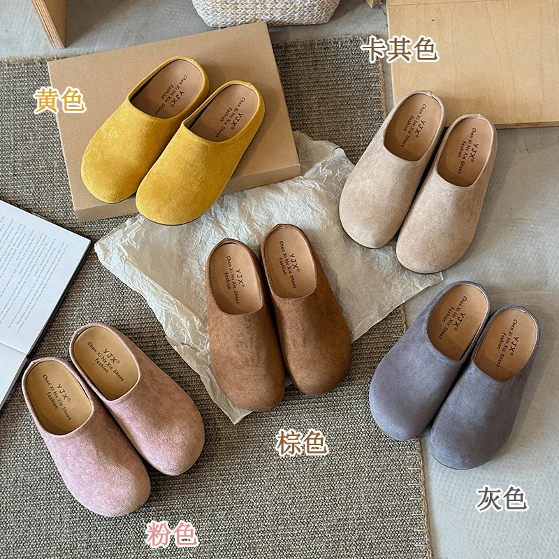 厚底勃肯鞋包头半拖鞋女夏外穿2025新款春季一脚蹬孕妇丑萌博肯鞋