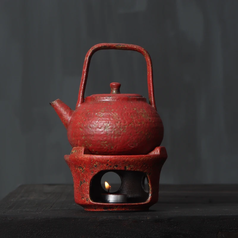 老岩泥满山红赭石釉提梁壶 泡茶壶家用复古岩矿中式防烫陶瓷茶具