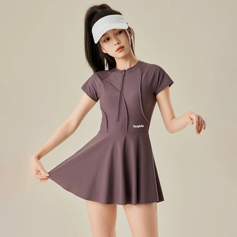 女士保守连体泳衣大码遮肚显瘦适合泡温泉游泳