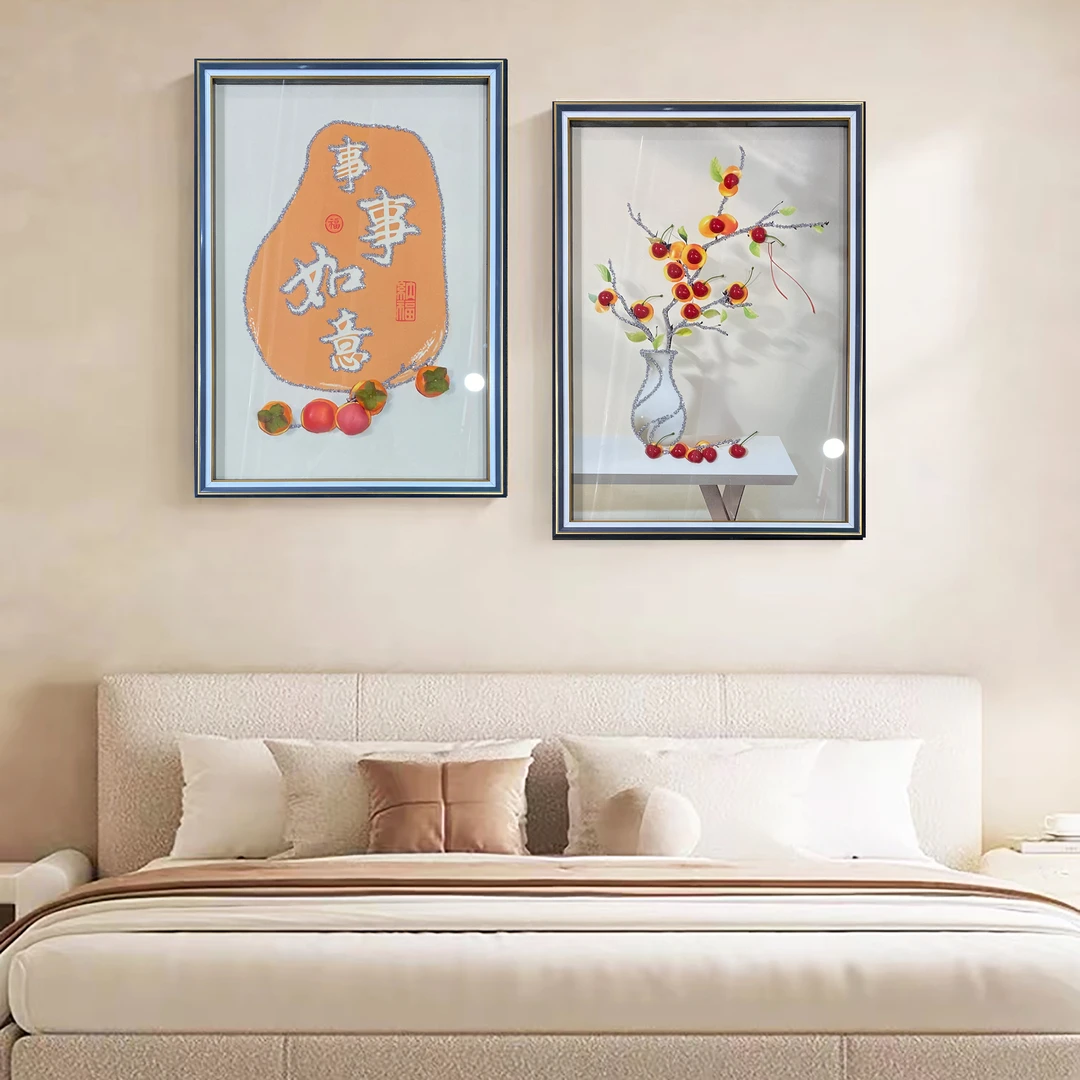 S 2  《柿柿如意》玻璃实物手工家居挂画餐厅过道走廊画楼梯画