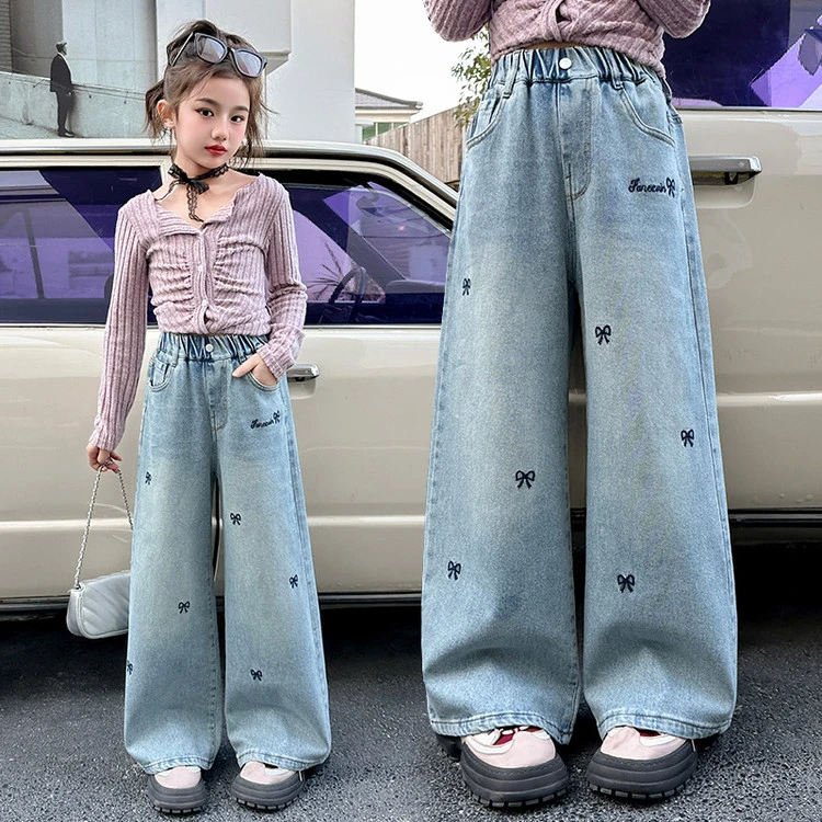 女童牛仔裤春秋款2025新款春装宽松儿童直筒裤女孩春季中大童裤子