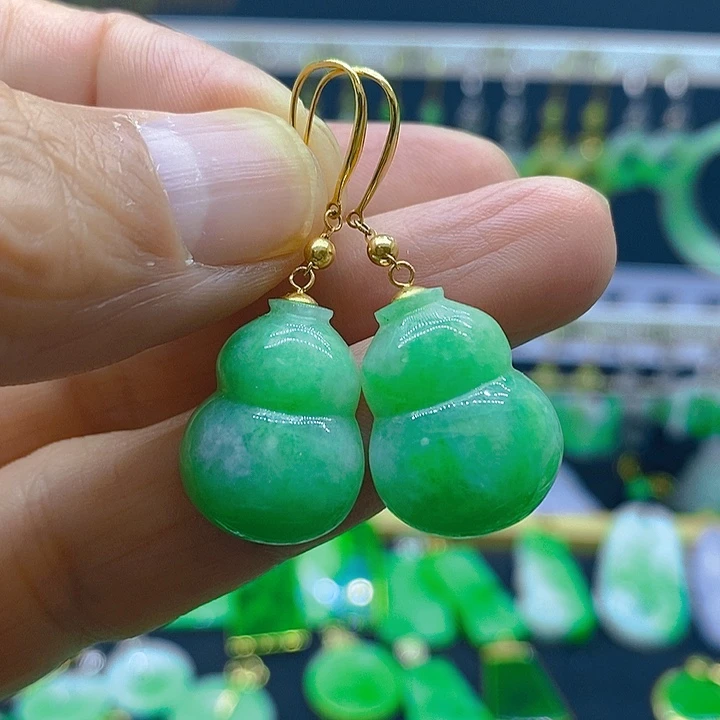 翡翠18K金镶嵌耳饰耳坠