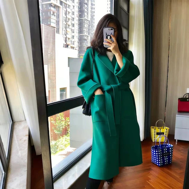 反季高端双面羊绒大衣女长款2025秋冬新款赫本风系带洋气毛呢外套
