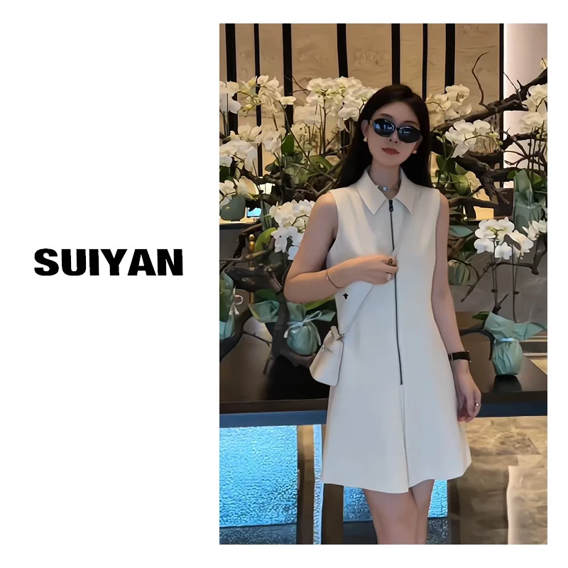岁言suiyan女装连衣裙显瘦气质法式名媛风轻奢无袖小白裙夏季