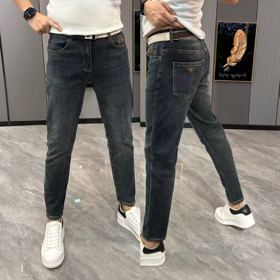 男士牛仔裤简约做旧小脚裤男修身百搭牛仔裤男款潮流时尚男生裤子