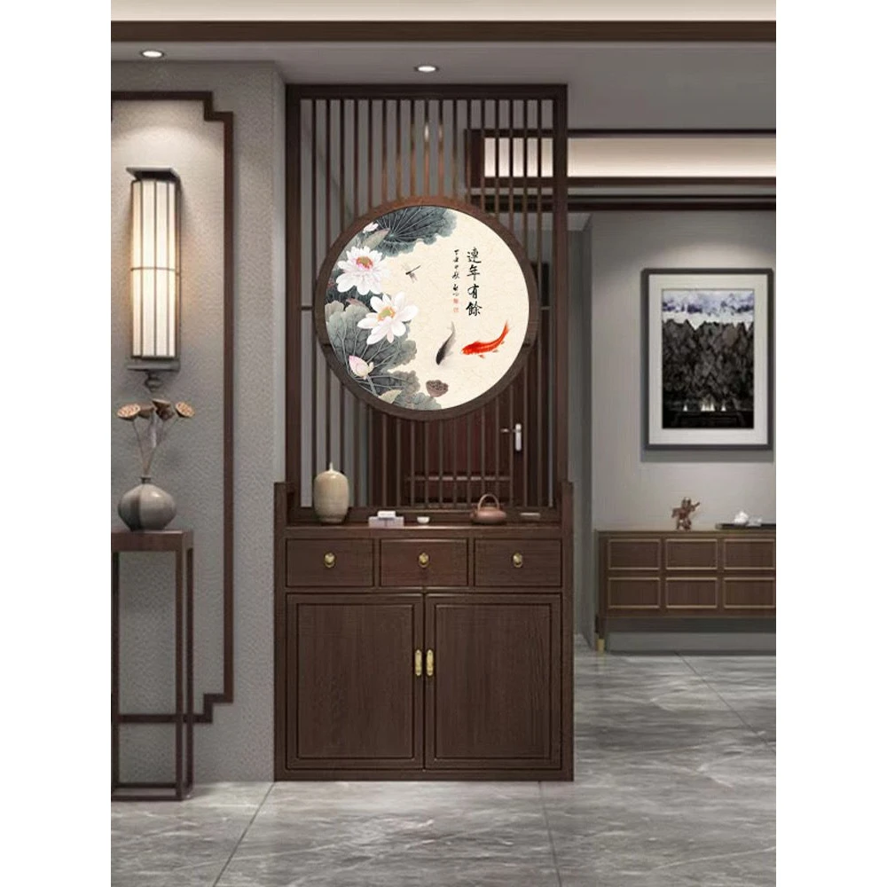 新中式入户玄关柜客厅进门屏风隔断柜实木鞋柜一体置物架家用