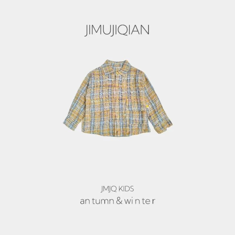 【JMJQ 20223】春秋韩版中小童软糯格子翻领开衫长袖小衬衫