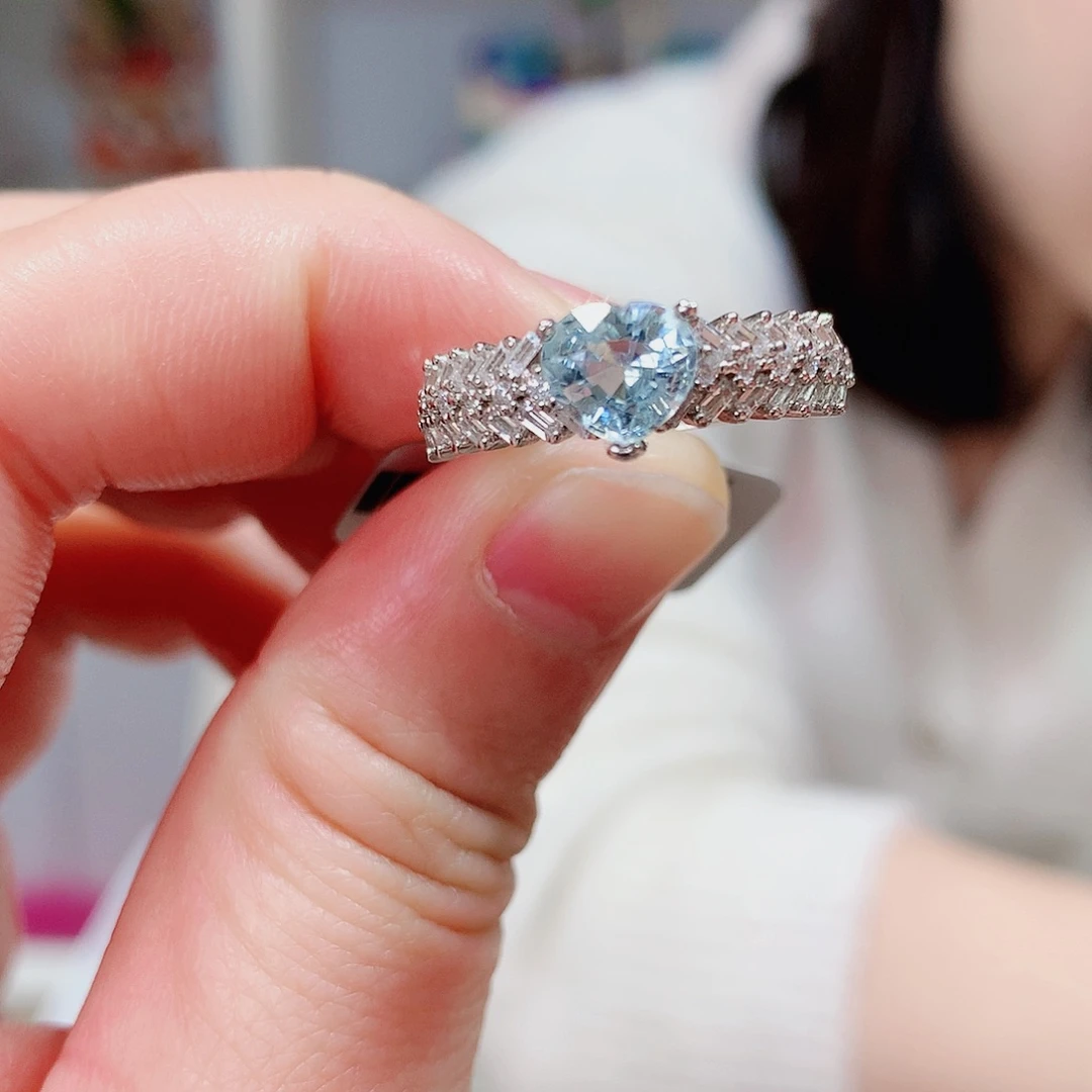 海蓝宝石戒圈银S925镶嵌