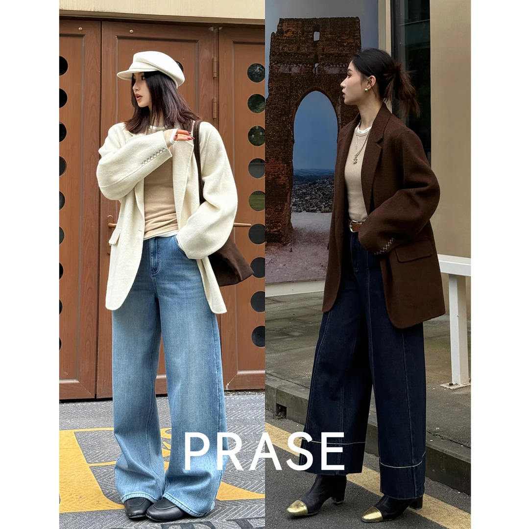 PRASE·噜【枫糖大衣】山羊绒羊毛天丝冬西装领双面呢大衣女PR06593