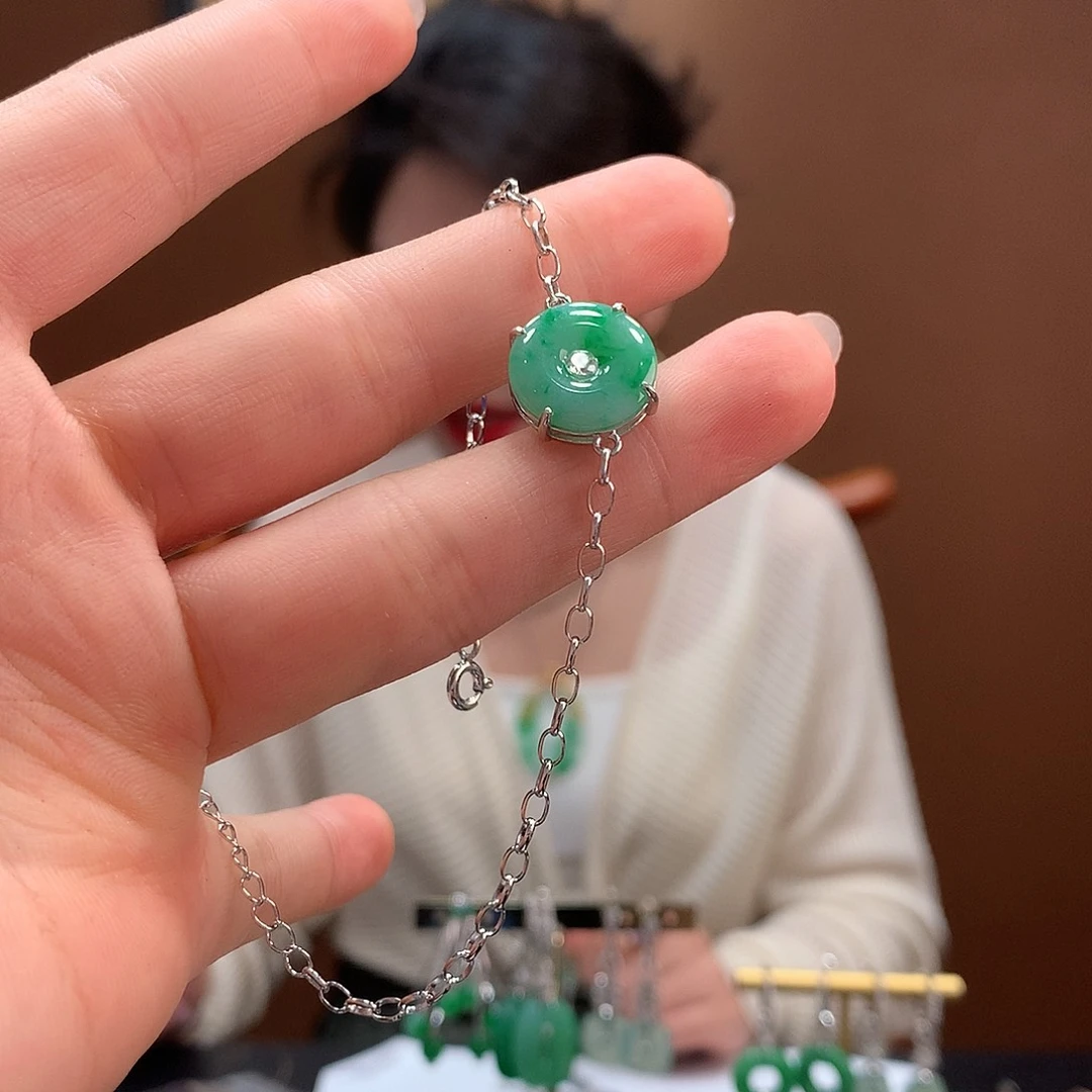 银S925镶嵌手链翡翠笑*手链