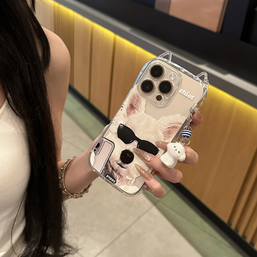 夕与空墨镜自拍狗骨头挂坠适用苹果16/15手机壳14猫耳朵13/12/11