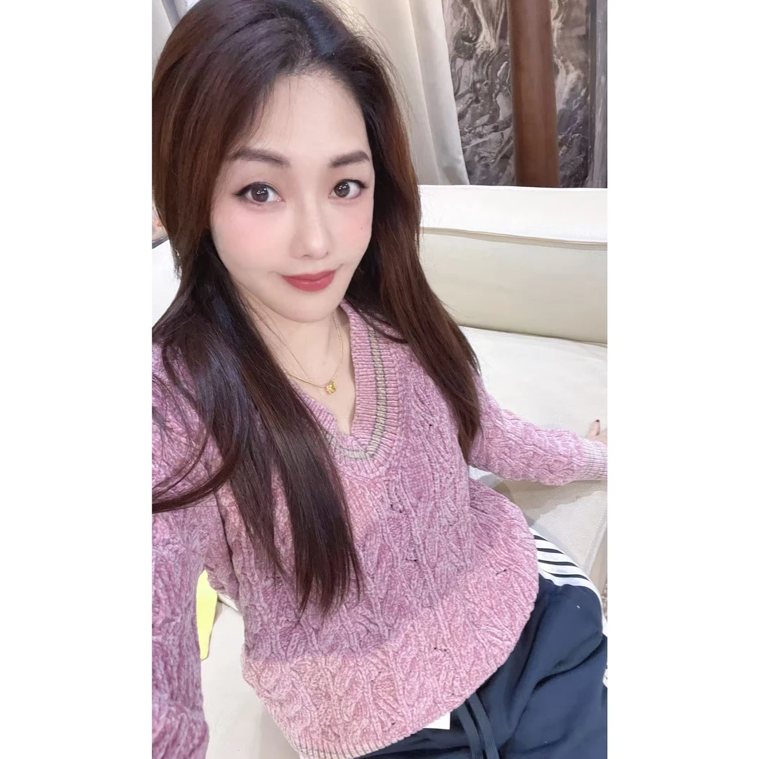 【W4043粉色毛衣】上衣针织衫女装秋冬新款外搭慵懒风毛衣