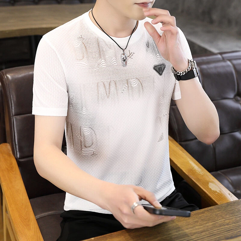 冰丝短袖T恤男士夏季新款潮流半袖打底衫百搭休闲薄款圆领半袖t恤