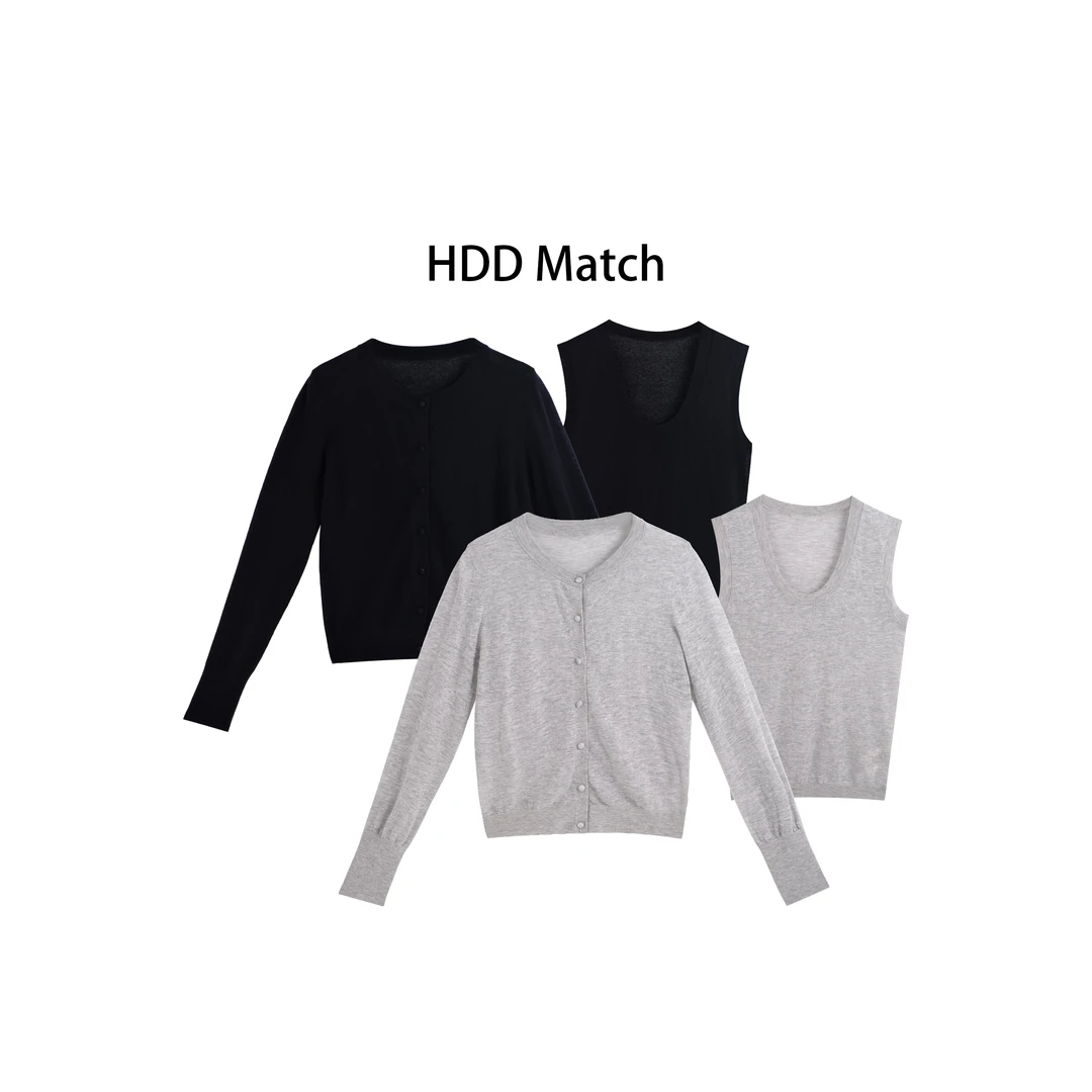 HDD "搭配方式" 棉+麻+莱赛尔 夏季简约背心+开衫女款套装 Y8307