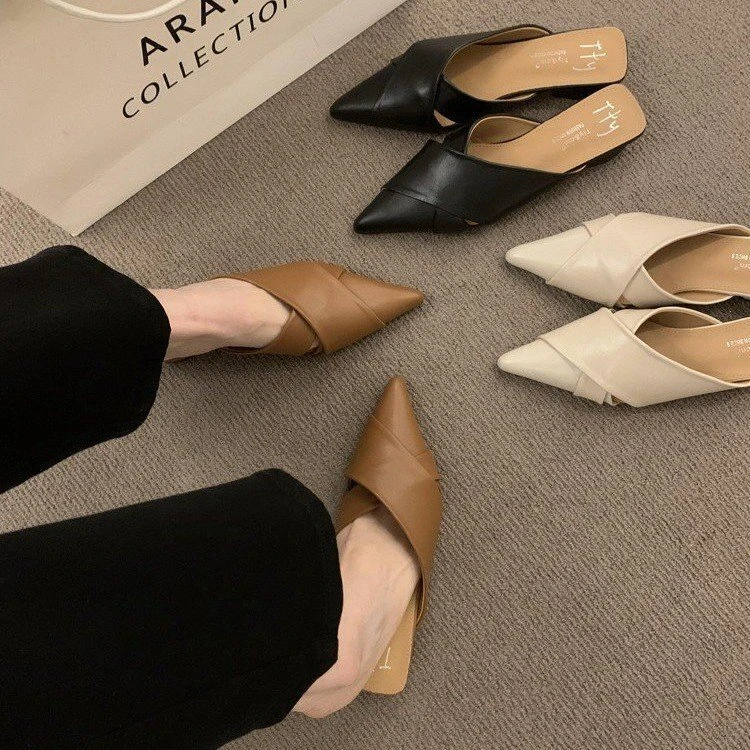 【万达撤柜】包头小众平跟粗跟法式中跟包头拖百搭低跟春季平底