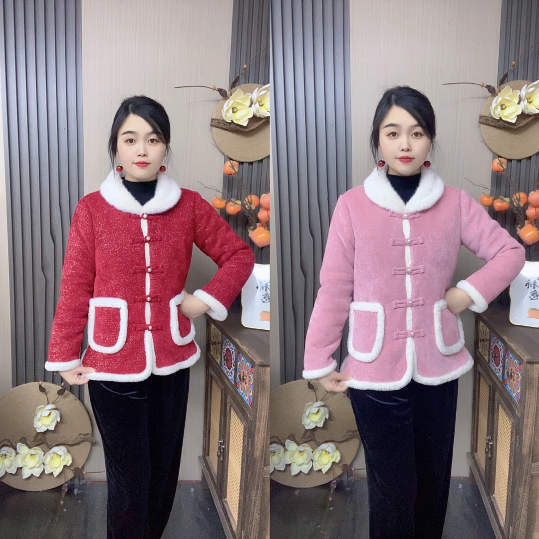 妈妈装娃娃领减龄加绒棉衣中老年灯芯绒复古国风加厚保暖抗寒棉袄