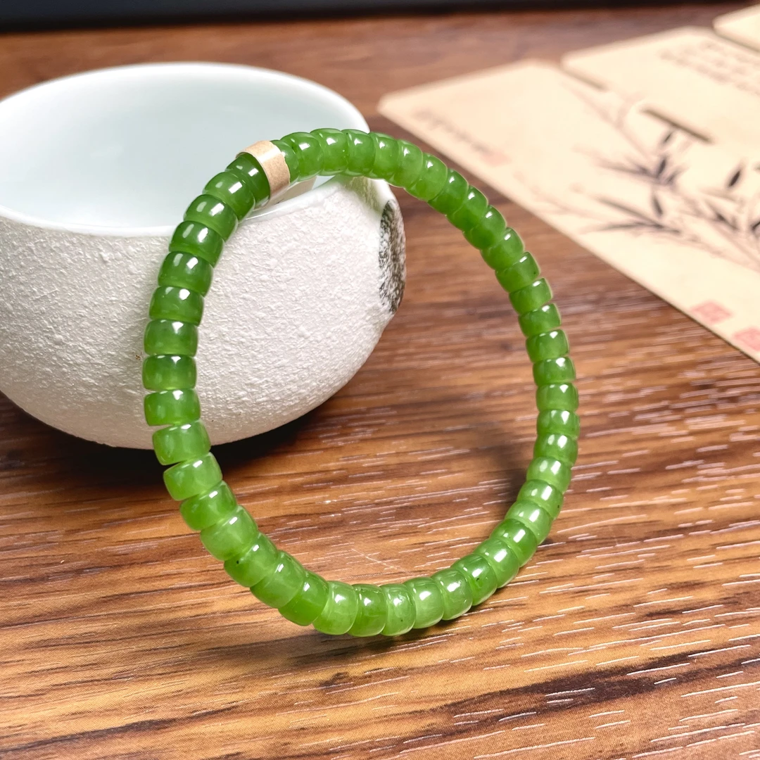 和田玉碧玉直接手串苹果绿直切手串单圈直切手串高货正宗和田玉