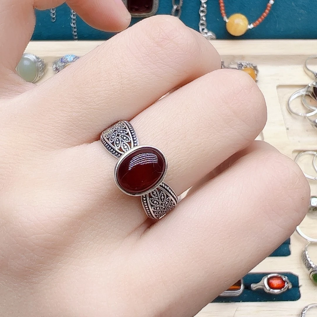 血珀戒指银S925镶嵌，