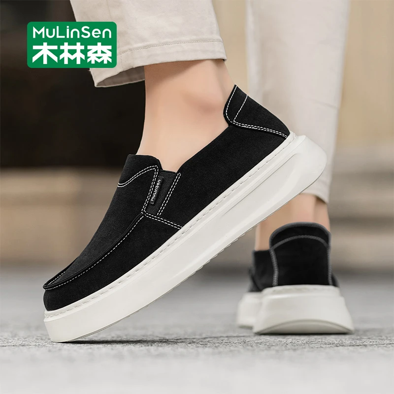 木林森男士帆布鞋2025新款秋季透气轻便一脚蹬运动休闲老北京布鞋
