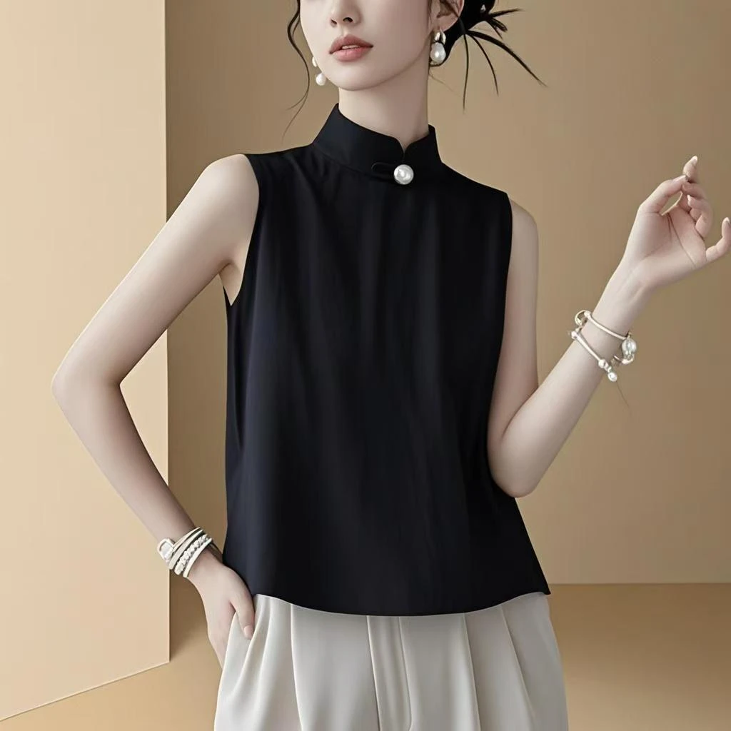 网红今年新款短袖夏季宽松马甲衬衫国风无袖上衣小衫外穿女装衬衣