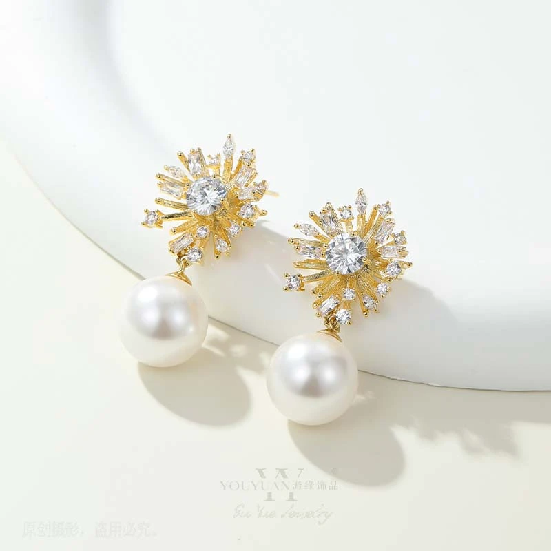 游缘 黄铜仿珍珠耳饰 【珠焰同辉】轻奢设计师时尚耳环法式精致优雅