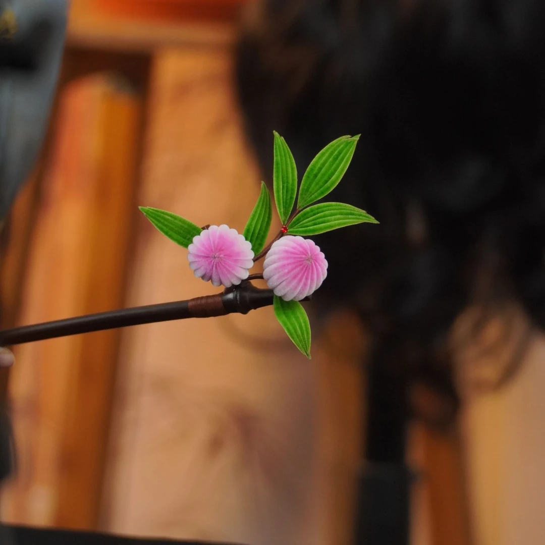 粉桃簪子 绒花非遗手工南京绒花日常旗袍汉服配饰可爱百搭