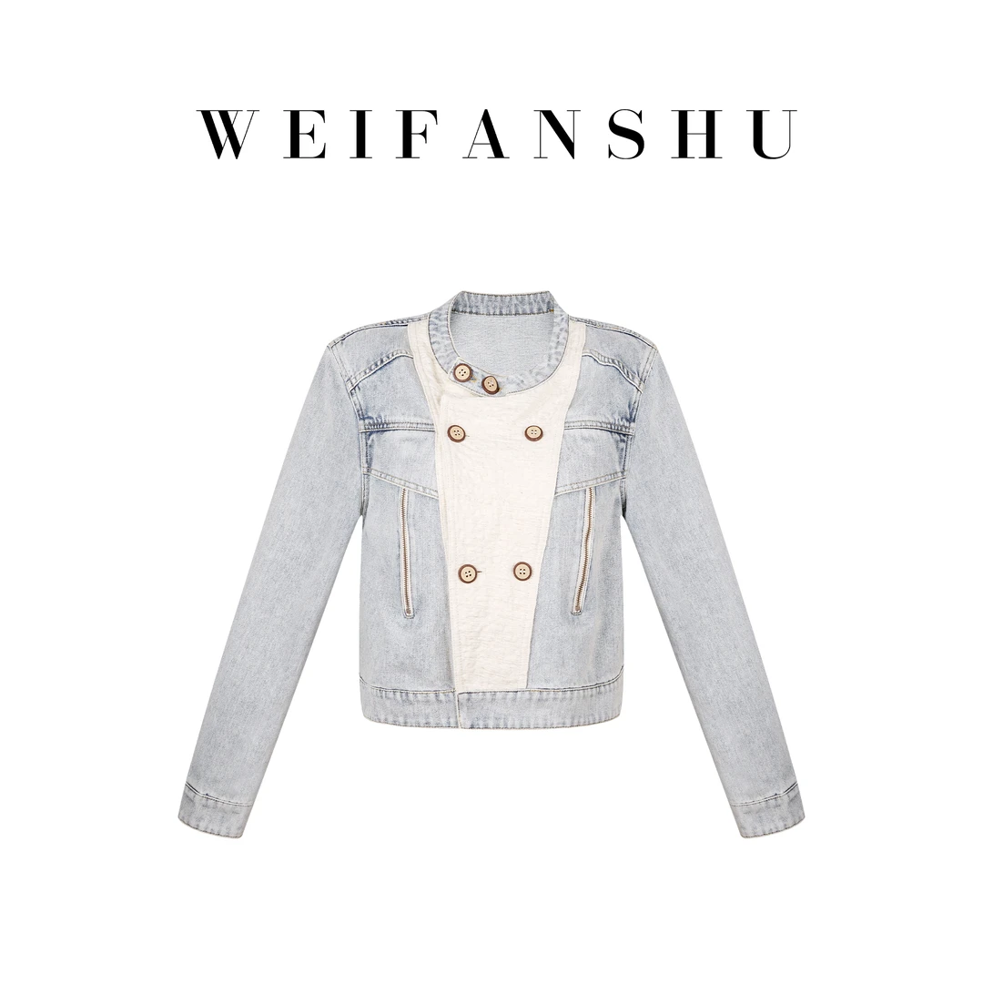 WEIFANSHU/魏凡舒【沿海公路】早春新款百搭时尚设计感浅色牛仔外套
