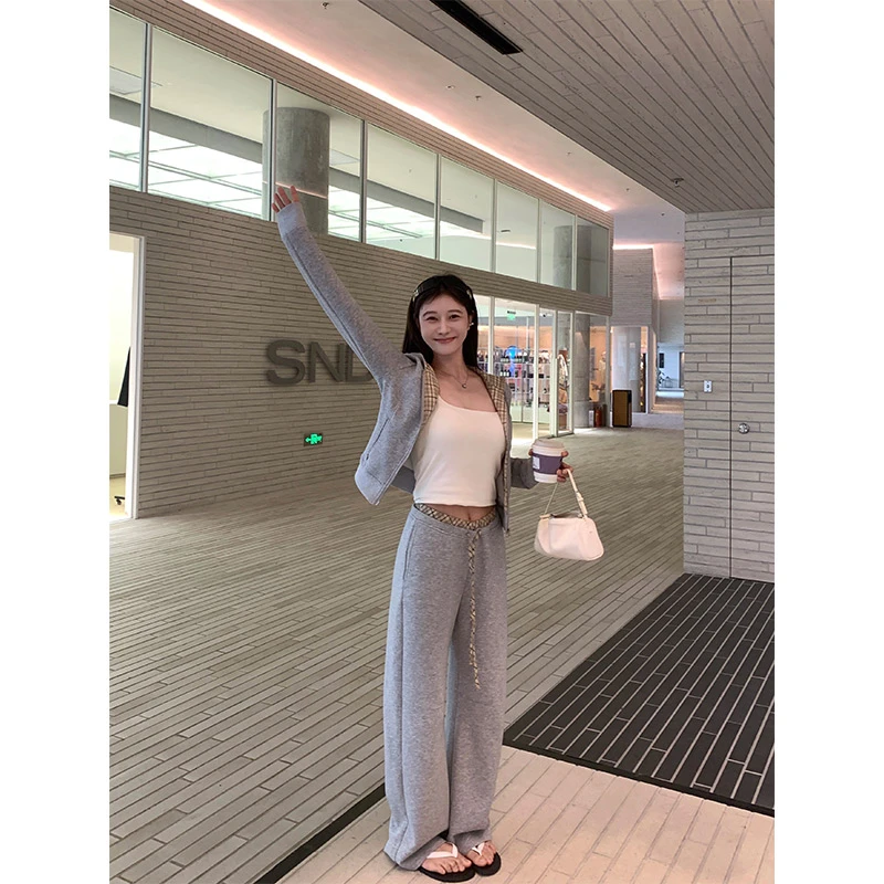 EKOOL衣库连帽卫衣套装女短款开衫外套+弯刀阔腿裤俩件套C5021425
