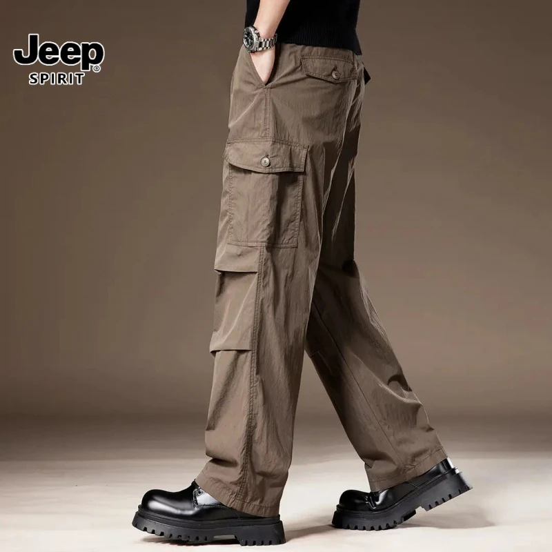 jeep吉普速干冰丝男士工装裤宽松直筒春夏薄款户外冲锋伞兵休闲裤